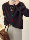 Japanese Sweet and Fresh Round Neck Colorful Button Knitwear Coat Academy Style Western Versatile Sweater Women's Cardigans