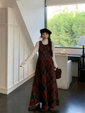 Winter Plaid A-line Skirt Women Clothing Woolen Vest Dress Sweet Age Reduction Vintage Dresses Korean Fashion Vestidos