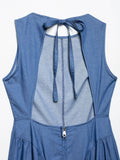 Casual Fashionable Backless Denim Dress Women's Spring New Style Hollow out Design Comfortable Leisure Polyester Long A- Line...