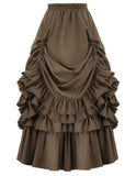 Pbong  Spring European Vintage Style Women High Waist Ruffled Long Skirt Solid White Party Dance Victorian Cosplay Costume Skirt
