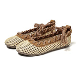 Pbong  Plus-Size Women's Bohemian-Style Woven Sandals, Breathable Hollow Shoes for Seaside and Vacation Beach Wear