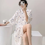 Pbong  Plaid Shirt Skirt Long Nightgown Spring Summer New Women's Sleepwear Homewear Elegant Cardigan Nightdress Lingerie Loungewear