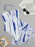 One Piece Swimwear Female With Skirt Halter Swimsuit Women Beach Wear Printed Bathing Swimming Suit Summer Beachwear