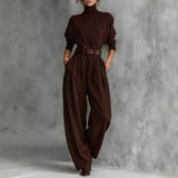 Pbong  Casual High Neck Long Sleeve Women's Set with Belt High Waist Pants Fashionable Spring Autumn New Style Korean Comfortable Le...