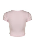 Balletcore Sweet Y2K Tie Lace Trim Square Collar Pink T-Shirt Women Short Sleeve 2000s Cute Kawaii Clothes