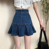 Pbong  Lucyever Korean Style Women's Mini Denim Skirt Fashion High Waist A-Line Jean Skirts Woman Summer New Street Pleated Skirts