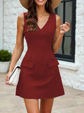 Pbong  Sexy Sleeveless Backless Mini Dress Women Summer Casual Solid Color V-neck Short Tank Dresses Elegant