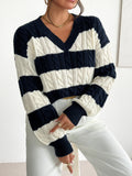 Autumn and winter new V-neck twisted flower pullover sweater for women's clothing