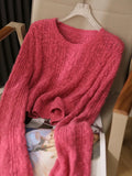 Cable Knit Crop Sweater for Women Long Sleeve Crew Neck Pullover Boxy-fit Plain Jumper Teen-girl Fall Winter Y2K Outfit