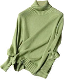 Women Turtleneck Knitted Sweaters Long Sleeve Roll-neck Pullover Plain Jumper Ladies Autumn Winter Layered Basic Outfit