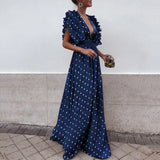 Pbong  Hot Sale Of The Season New Women's V-neck Backless Polka Dot Long Skirt Flying Sleeve Dress Midi A- line Gown Elegant Commute...