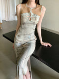 Hollow Out Vintage Bodycon Long Dress For Woman Summer 2025 Sleeveless Tunics Modest Evening Party Ladies Midi Dress