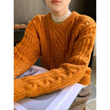 Pbong  Winter Thickened Loose round Neck Pullover Sweater Women's Soft Cozy Pure Color Knitwear Comfortable Lazy Style Streetwear
