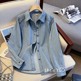 Women's Denim Shirt 2025 Spring Summer Loose Comfortable Ladies Cowboy Tops Blue Retro Be All-match Lady Elegant Blouse