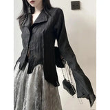 Fashion Japan High Street Vintage Blouses Y2k Aesthetic Harajuku Punk Striped Personality Shirts Slim All Match Autumn Clothing