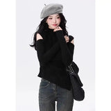 Personality Hollow Out Design Base Sweaters Harajuku Japan Y2k Aesthetic Half High Collar Tops Korean Asymmetrical Clothes