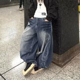 Pbong   Retro American Waed Denim Jeans Women's Summer Straight Casual Loose Fit High Waist Knife Hole Cotton Blend Comfortable