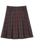 Women Pleated Plaid Skirt Vintage Preppy Style Mid Length Skirt Harajuku Korean Fashion Retro Japanese Classic Basic