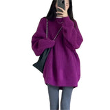 Women's Cable Knit Sweater Pullover Long Sleeve Mock Neck Jumper Top Loose-fit Slouchy Cozy Knitwear Autumn Winter Casual Outfit