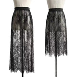2 Length Elegant Black Skirt White Lace Transparent Long Tulle Skirt Ladies Elastic High Waist Beach Midi Skirt