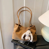Pbong  Large Capacity Tote Bag Commuter Bag Women's Simple Underarm Bag Autumn Winter New Style City Minimalist PU Bucket Shape Magn...