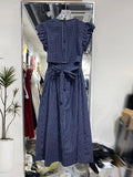 Pbong  Fashion Vintage Dress Plaid Lace-up Back Hollow Out O Neck Flying Sleeve Long Dress Summer Design Female Slim Women's Clothing