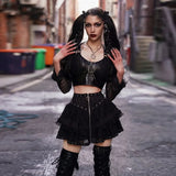 Streetwear Gothic Lace Skirt Women Emo Alternative Y2k E-girl Lolita High Waist Skirt Harajuku Grunge Clubwear Female