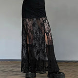 Side Slit Lace Skirts For Women Summer New See Through High Waist Skirt Ladies Black Casual Loose Sexy Skirts Woman