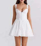 White English Embroidered Belted Mini Dress For Women Fashion V Neck Sleeveless Backless A-line Club Party Sexy Dress