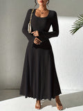 Autumn/Winter Fashion Women's A-Line Ribbed Knit Dress, V-Neck, Ruffled Hem, Solid Color, Polyester, Adult Size, 99080719