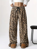 Y2K Elastic Waist Wide Leg Pants - Leopard Pattern Low Waist For Spring & Fall - Women's Clothing