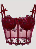 [Semi Sheer Floral Lace Cami] Floral Embroidered Lace Semi Sheer Cami Top, Sexy Sleeveless Crop Top for Spring & Summer, Women's Clothing
