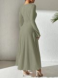 Autumn/Winter Fashion Women's A-Line Ribbed Knit Dress, V-Neck, Ruffled Hem, Solid Color, Polyester, Adult Size, 99080719