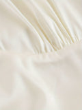 [Midi Apricot Satin Pleated Dress] Elegant Apricot Satin Midi Dress with Pleated Detail - Halter Neck, Non-Stretch Polyester, Machine Washable - Perfect for Spring/Summer/Fall