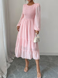 Polka Dot Long Sleeve Tiered Midi Dress