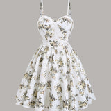 Romantic and elegant dress with cup print, suitable for dates and outings