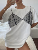 Casual Short Sleeve Lace Splicing Crew Neck T-Shirt - Women's Clothing for Spring & Summer