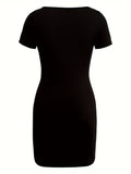 Side Slit Bowknot Bodycon Short Sleeve Dress