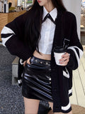 Preppy Long Sleeve E Pattern Button Up Cardigan - Pocket Cardigan For Fall & Winter - Women's Clothing