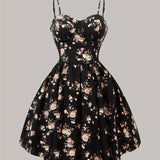 Romantic and elegant dress with cup print, suitable for dates and outings