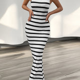 [Slim Sleeveless Striped Dress] Feminine Slim Striped Sleeveless Dress