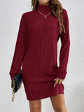 Stylish Turtle Neck Knit Dress - Soft, Elegant, Textured Long Sleeve Design for Spring & Fall, Comfortable Women's Clothing for Everyday Wear