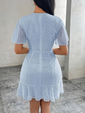 [Summer Chiffon Ruffle Dress] Summer Fashion Solid Color Chiffon Ruffle Hem Dress - Casual Crew Neck Short Sleeve A-Line Pendulum - 95% Polyester 5% Elastane