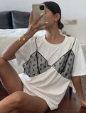 Casual Short Sleeve Lace Splicing Crew Neck T-Shirt - Women's Clothing for Spring & Summer