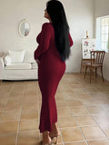 Elegant Long Sleeve Slim Square Neck Maxi Dress - Women's Clothing For Spring & Fall