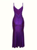 V Neck Spaghetti Strap Backless Dress - Seamless Solid Bodycon for Night Out - Fashionable Womens Clubbing Gown