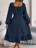 Stunning Ruffle Hem A-Line Dress - Women's Elegant Solid Color Square Neck Backless Shirred Clothing with Lantern Sleeves - Perfect for Formal Occasions and Parties