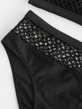 Women's Mesh Hollow Out High-Waisted Bikini 2 Piece Set, Beachwear, Swimwear, Black Color Swimsuit, Two-Piece Bathing Suit, Trendy Summer Outfit