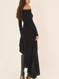 Elegant Ruffled Off Shoulder Long Sleeve Dress - Women's Backless Asymmetrical Slim Fit Dresses with Ruffle Hem - Perfect for Formal Occasions and Date Nights