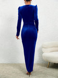 [Long Sleeve Solid Dress] Long Sleeve Split Hem Solid Dress, Elegant Crew Neck Slim Dress For Party & Banquet, Women's Clothing